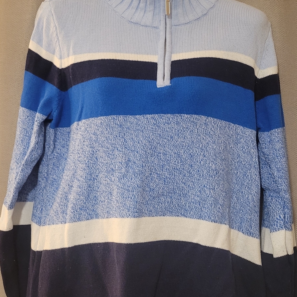 Karen Scott Men's Blue and White Zip Up Sweater
